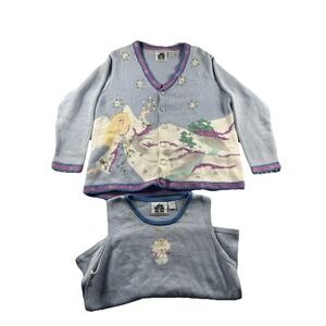 Storybook Knits Handknit Angel Cardigan Sweater Set Womens 1X Beaded Grandma